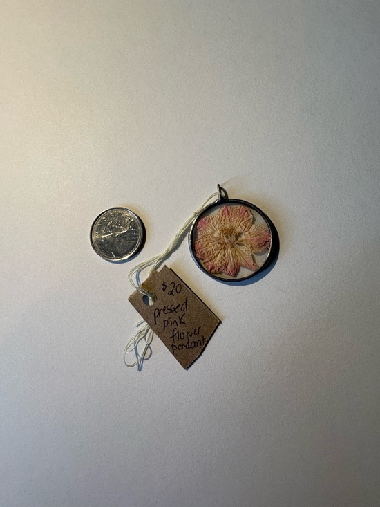Jewelry - Pressed Pink Flower Pendant Necklace